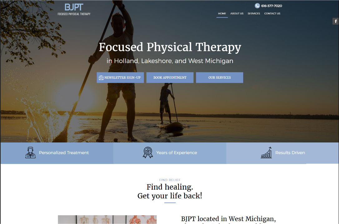 BJ Johnson Physical Therapy Website Design Example