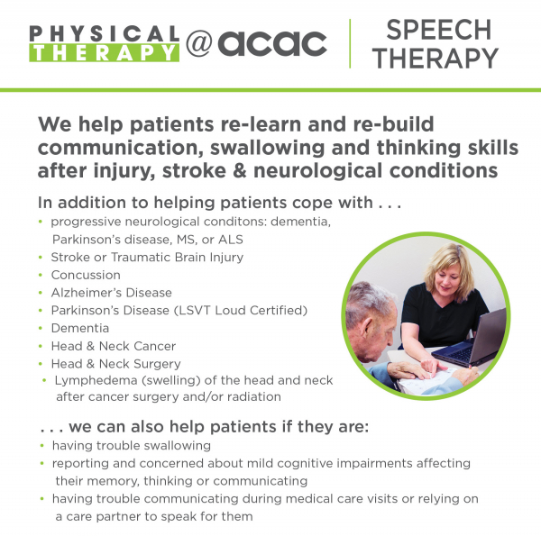 PT@acac Speech-Language Therapy: Re-learn and Re-build Crucial Communication Skills & More After Injury